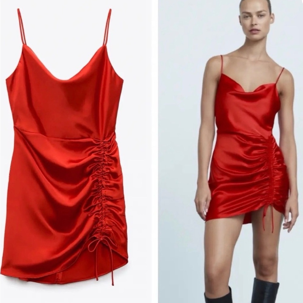 Zara Red Satin Dress Size XS